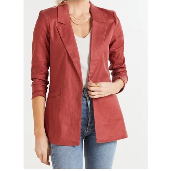 Level 99 S Rose Pink Rachel Stretch Linen Blazer 3/4 Cuffed Sleeves Open Front - Picture 10 of 10